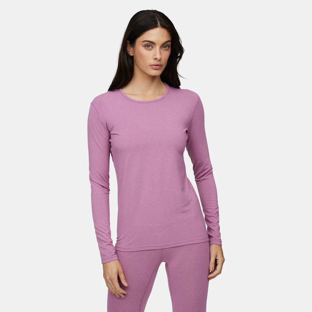 Le Bent Womens 260 Midweight Crew pink thermal top merino