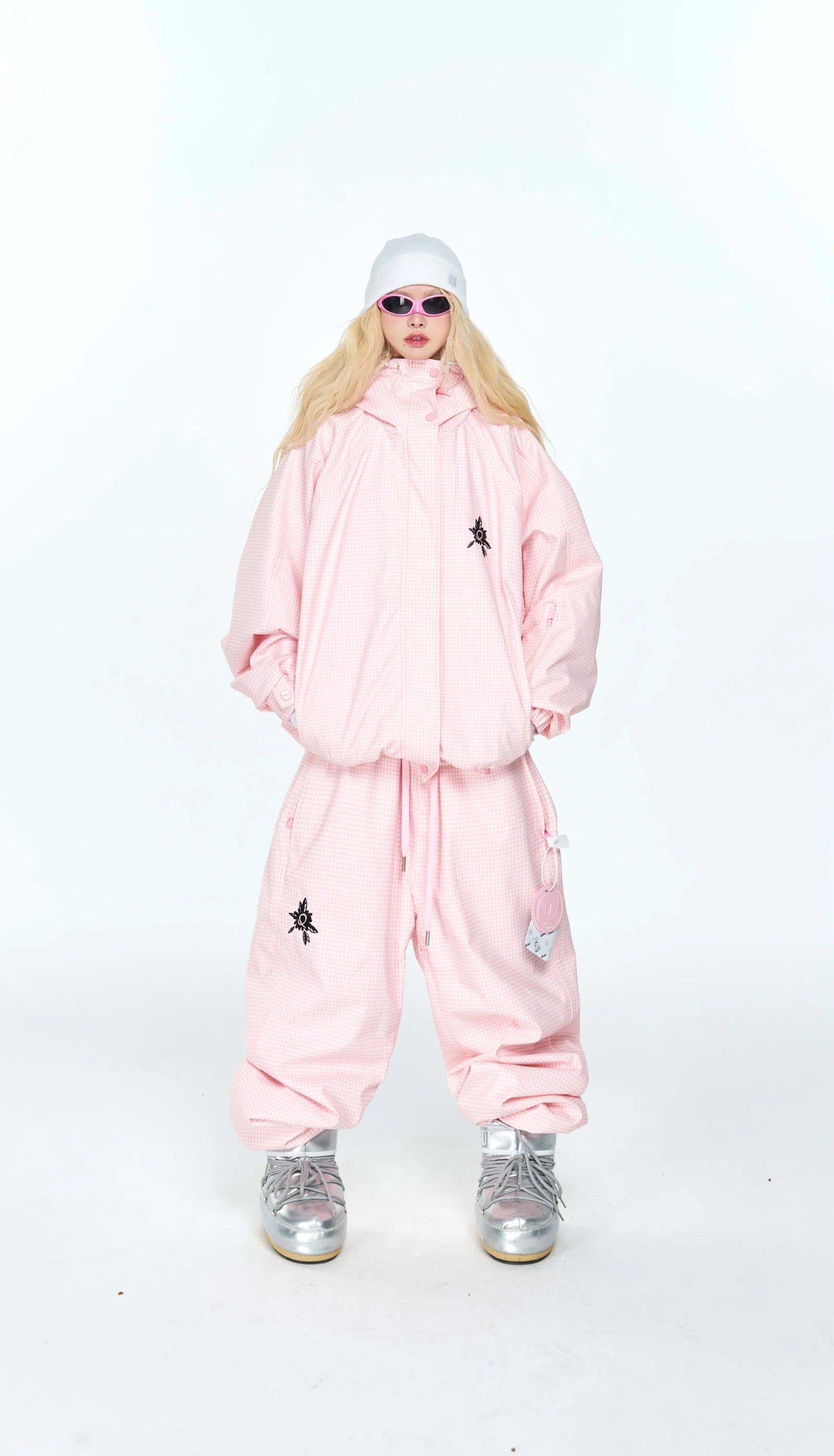 QLEO Pink Checkered Snow Pant