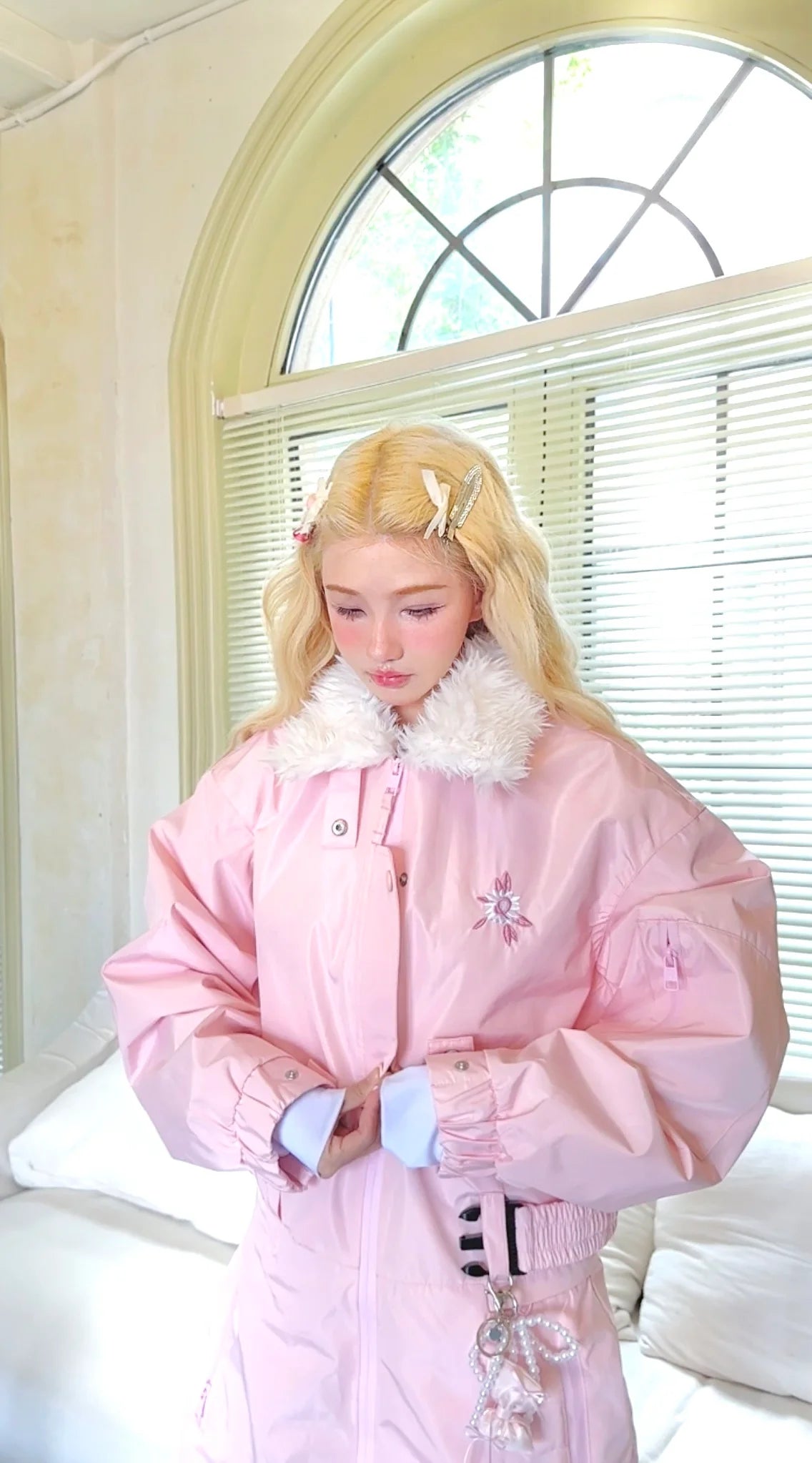 QLEO Fur Collar Suit