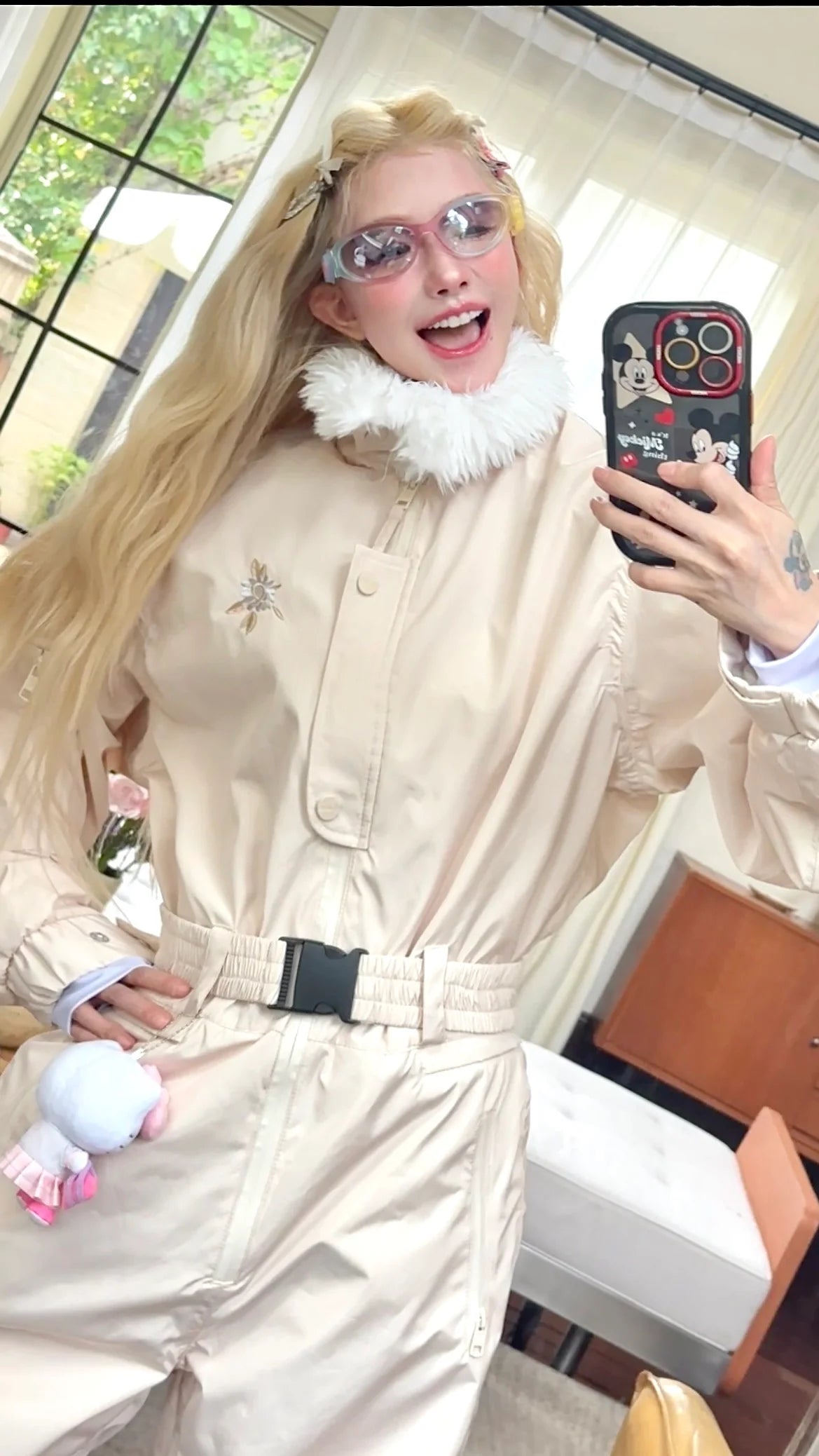 QLEO Fur Collar Suit