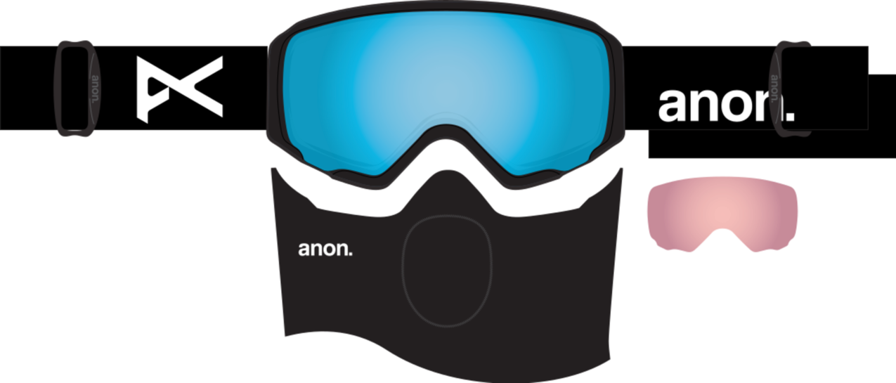 Anon WM1 Low Bridge Fit Goggles + Bonus Lens + MFI Face Mask Ski Snowboard womens magnetic goggles face mask and extra lens asian