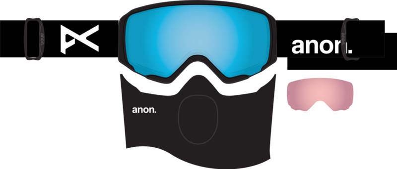 Anon WM1 Low Bridge Fit Goggles + Bonus Lens + MFI Face Mask Ski Snowboard womens magnetic goggles face mask and extra lens asian