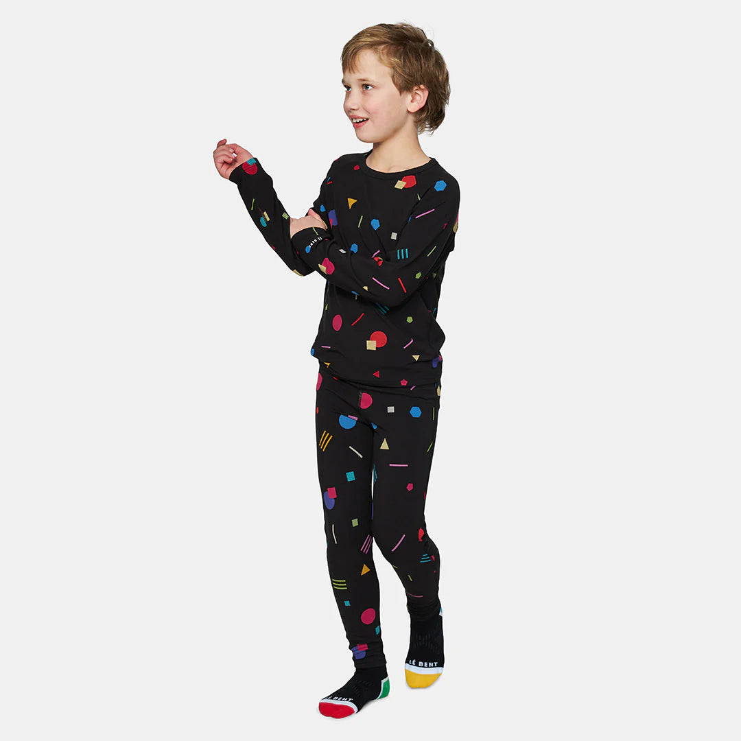 Le Bent Kids Confetti Midweight Raglan multi fun snow ski snowboarding thermal top child