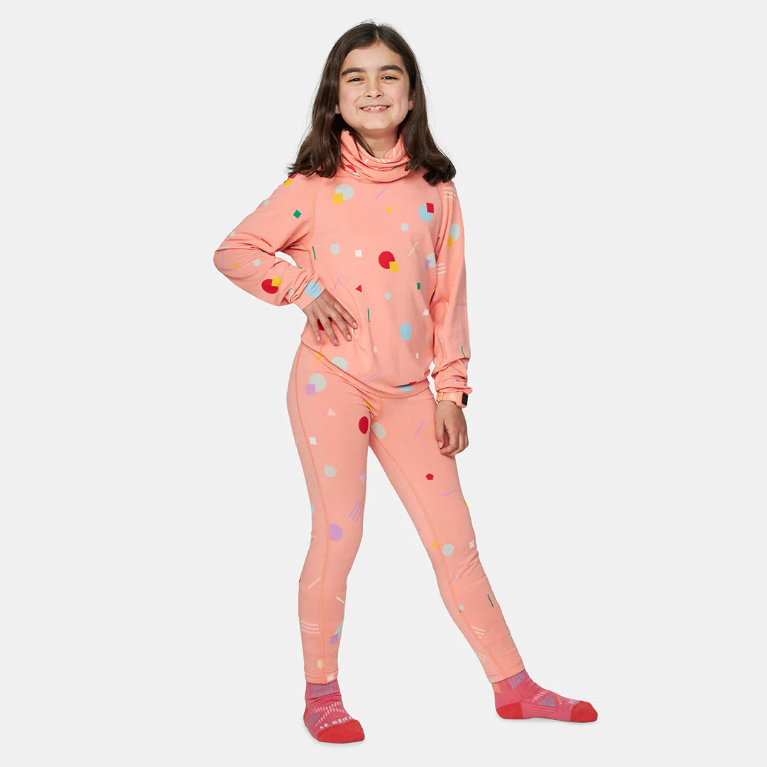 Le Bent Kids Confetti Midweight Raglan multi fun snow ski snowboarding thermal top child pink candy
