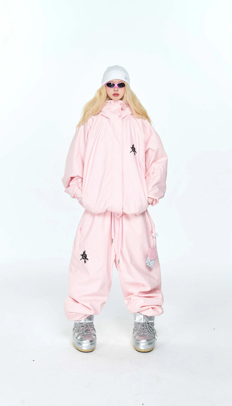 QLEO Pink Checkered Snow Jacket