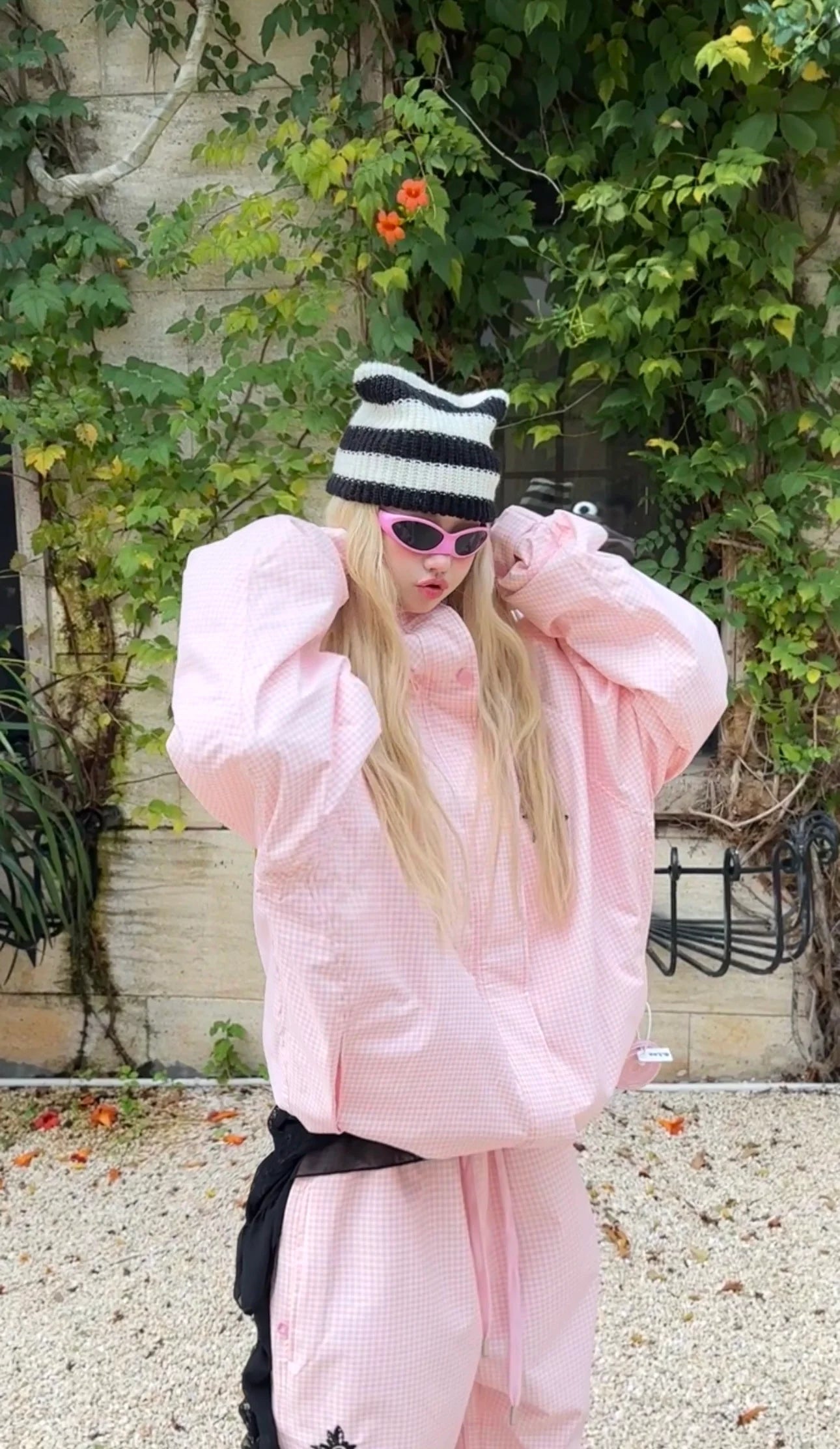 QLEO Pink Checkered Snow Pant