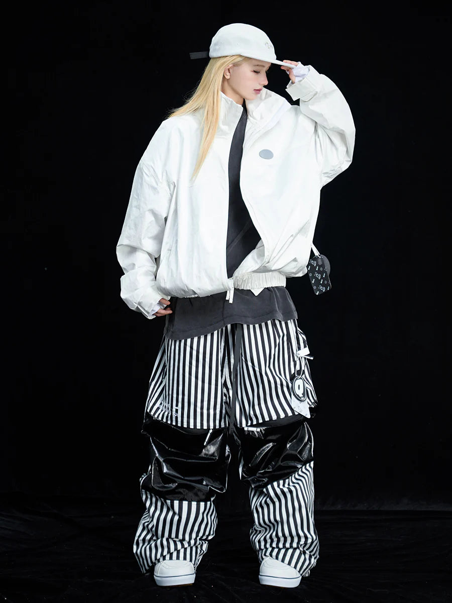 QLEO Street Style Stripe Snow Pants