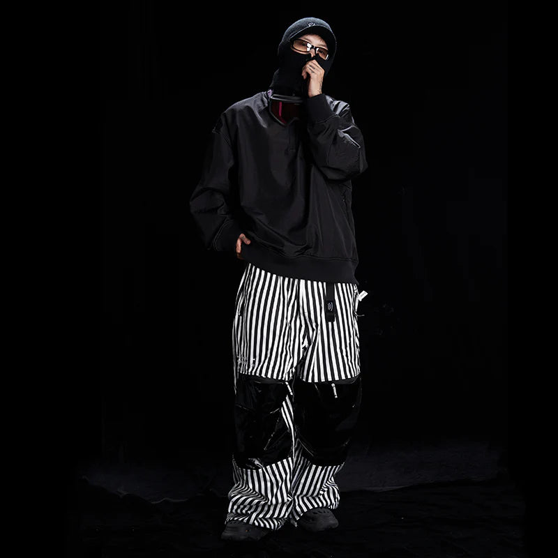 QLEO Street Style Stripe Snow Pants baggy